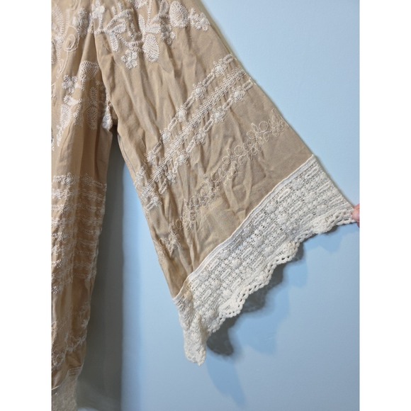 SOLITAIRE Anthropologie Beige Ivory Embroidered Rayon Open Jacket Top Boho New L - Picture 2 of 7